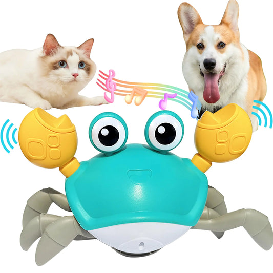 Crawling Crab Dog Cat Toys Escaping Crab Dog Toy with Obstacle Avoidance Sensor Interactive Dog Cat Pets Toys with Music Sounds & Lights Christmas Easter Birthday Gift for Puppy/Small/Medium Dogs