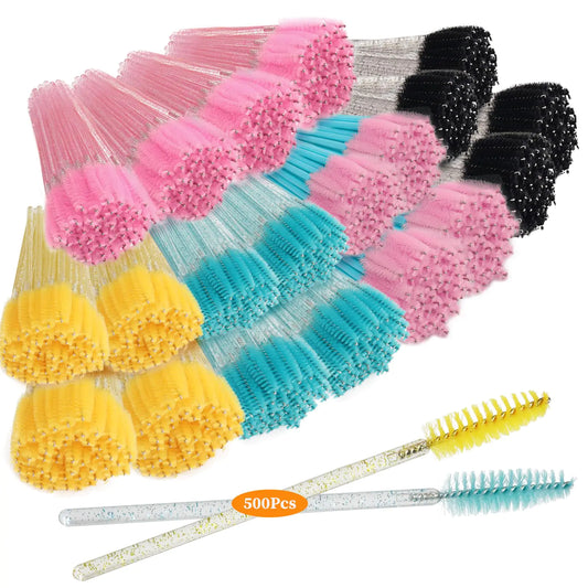 500PCS Disposable Eyelash Brushes - Upgraded Mascara Wands & Makeup Applicators Kit for Eyelash Extensions Makeup and Eyebrow Grooming
