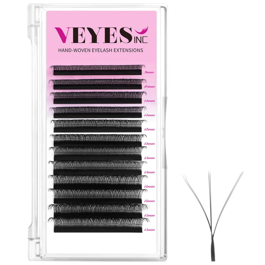 VEYES INC YY Lash Extensions Tray C/D curl 9-15mm Mixed Length Premade Volume Eyelash Fans Professional Lash Extension Supplies Matte Black(6D-W 0.07 D-curl 9-15mm)